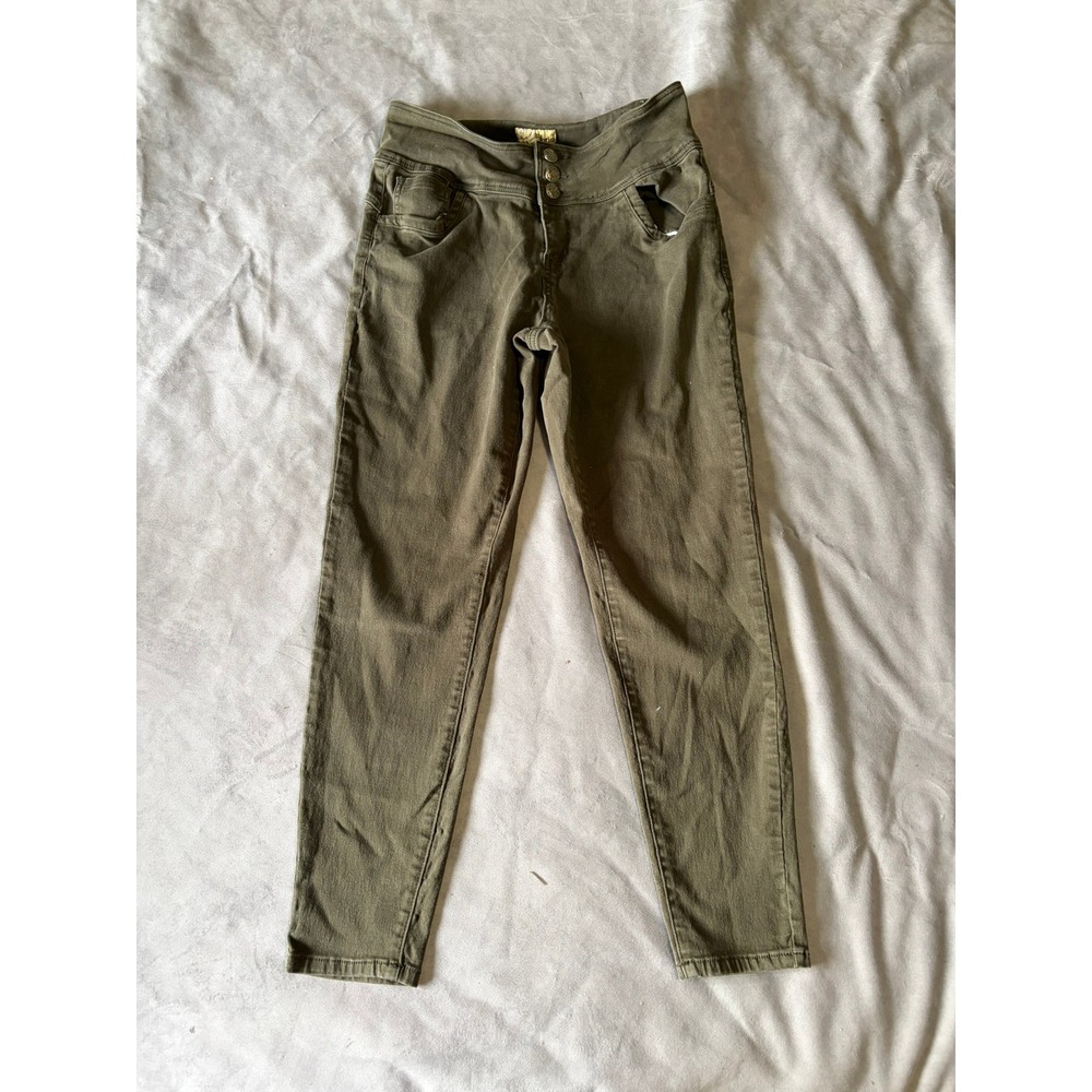 Hybrid & Company Olive Green Skinny Jeans High Rise Triple Button Size 16